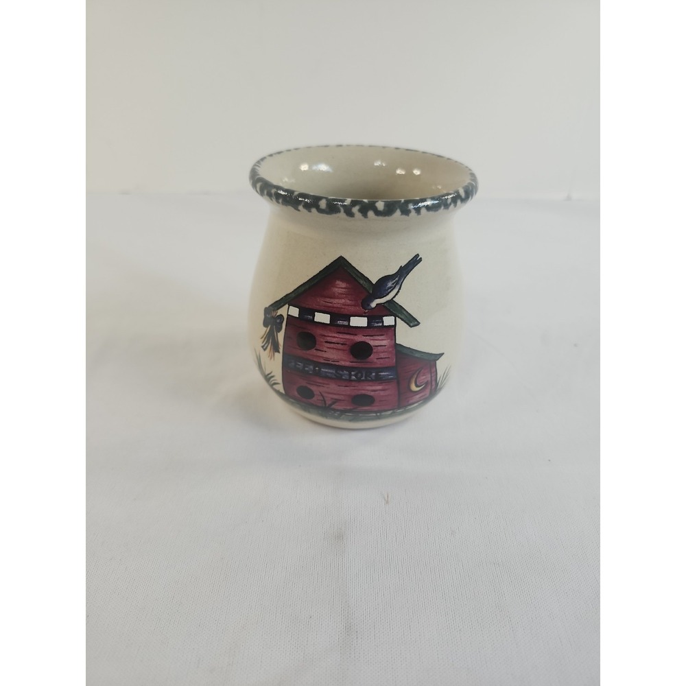 Vintage‎ Home & Garden Party Stoneware Crock Red Birdhouse 1999 Made In The USA